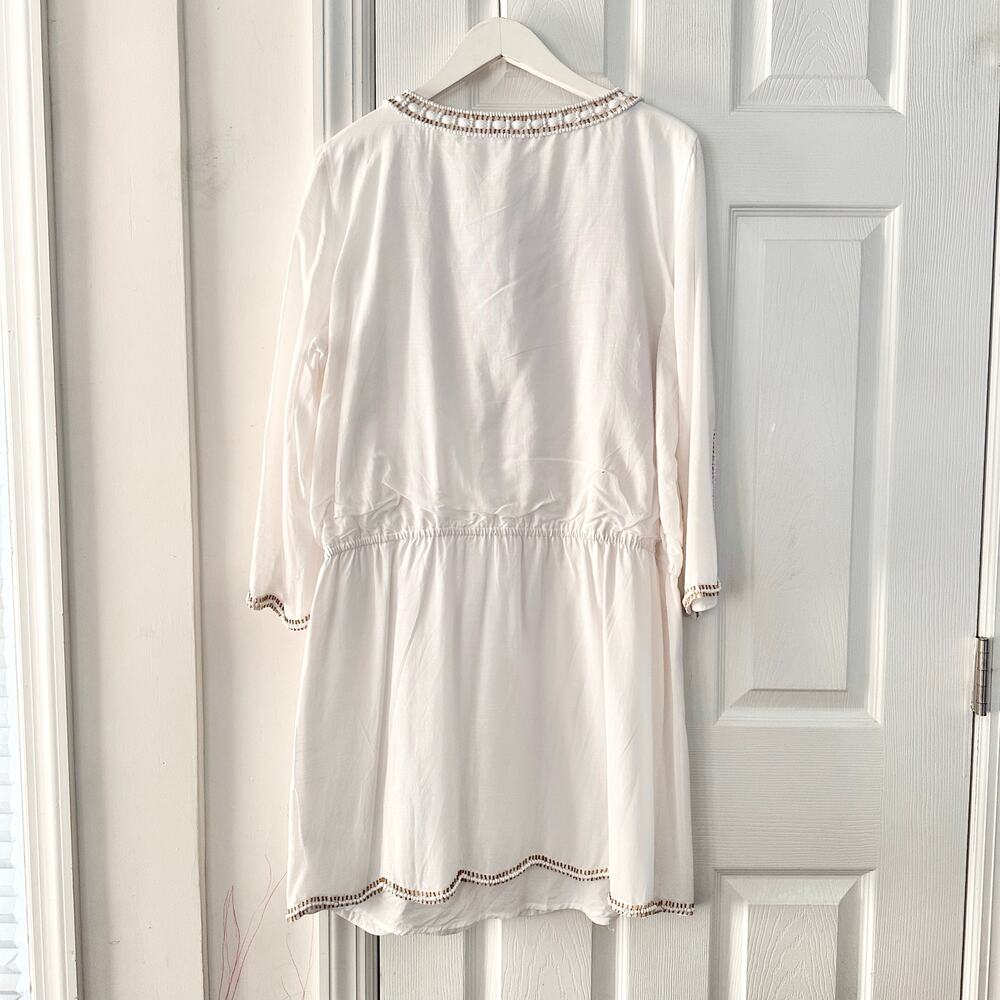 Lilly Pulitzer White Delisa Beaded Boho Beach Tunic Mini Dress Tie Waist Belt XL - Picture 10 of 12